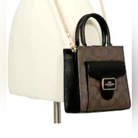 Coach Mini Pepper Crossbody In Signature Canvas Brown / Black  EUC - Picture 8 of 17